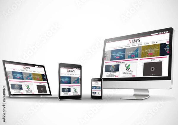 Fototapeta Multiple devices with business news internet web site Vector