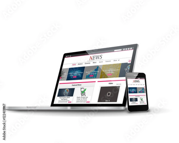 Fototapeta Multiple devices with business news internet web site Vector