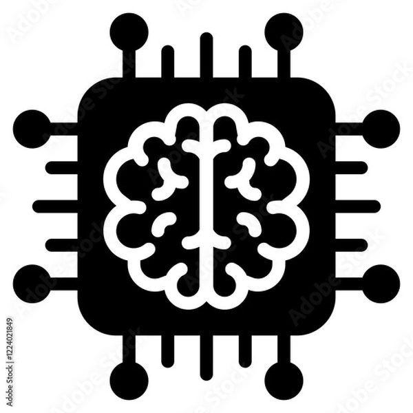 Fototapeta Brain Chip Icon in Glyph Style Suitable for Web and Apps icon, Poster, or Social Media Purpose