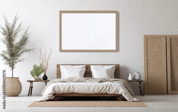 Fototapeta blank 9:6 ratio frame for mockup adversitement hanging on the wall with bohemian style living room
