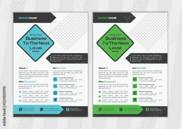 Obraz A bundle of 2 templates of different colours a4 flyer template. Modern business flyer template,  Creative professional editable vector template design.