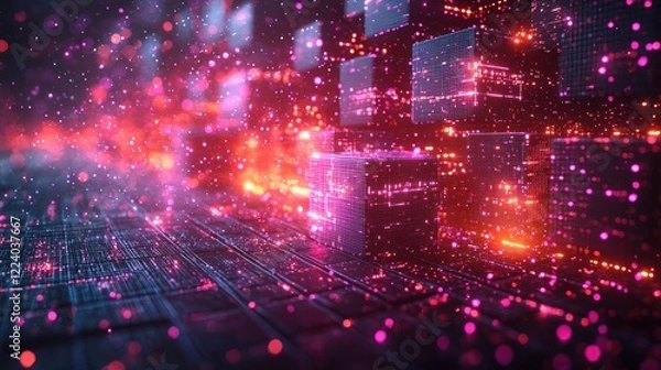 Fototapeta Abstract Digital Cube Landscape: A Vivid Exploration of Data and Technology