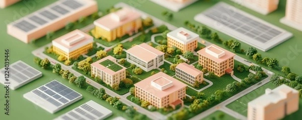 Fototapeta Scale Model of Modern Urban Campus Layout Design