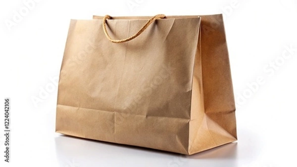 Fototapeta Brown Paper Gift Bag with Clipping Path - Isolated on White Background for Packaging Mockup