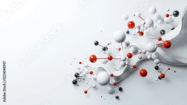 Fototapeta Molecular network of atoms and bonds abstract art digital design