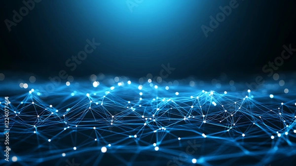 Obraz Glowing blue network connection technology background with digital light effect and connection dots