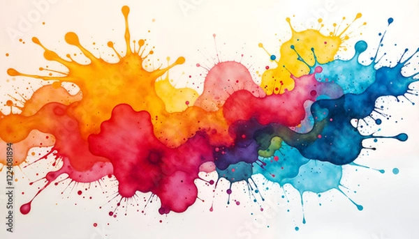 Obraz Vibrant abstract watercolor artwork with colorful splashes on a white background. 