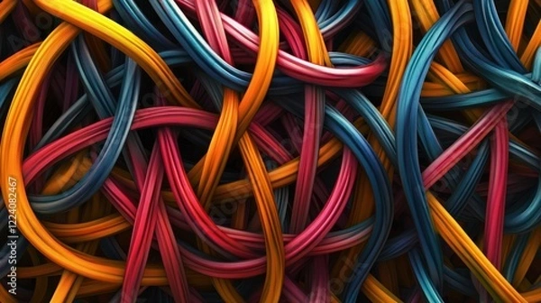 Fototapeta A vibrant, intertwined pattern of colorful strands creating a dynamic visual texture.