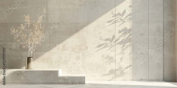 Obraz A minimalist aesthetic featuring a light stone grey backdrop, Minimalist design elements arranged symmetrically, Modern minimalist style