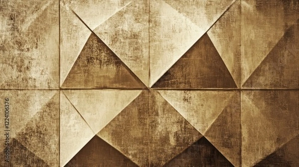 Fototapeta Abstract geometric wall design featuring triangular patterns in warm tones.