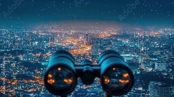 Fototapeta Night Cityscape Viewed Through Binoculars