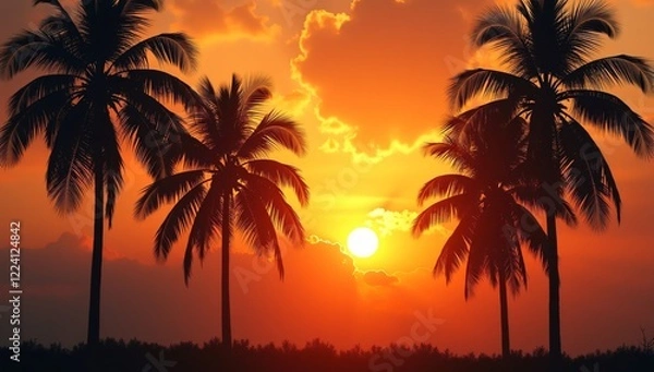 Obraz Palm trees at sunset, sunset background, Palm background