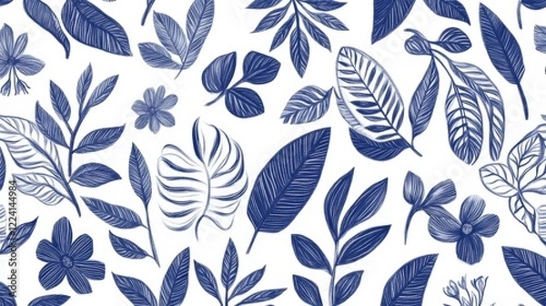 Fototapeta Elegant Hand-Drawn Leaf Patterns on White Background for Design Use