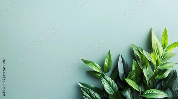 Fototapeta Green Leaves with Minimalist Background Showcasing Nature's Simplicity : Generative AI