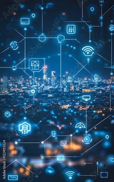 Fototapeta The latest electricity technologies in action, managing peak energy demand with smart grids, solar panels, and battery storage systems