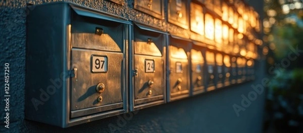 Obraz Sunset mailboxes apartment wall