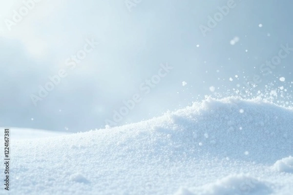 Fototapeta Softly falling snow wave on pristine white background creates serene atmosphere, frozen, serenity, landscape