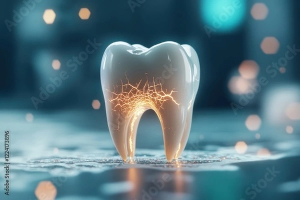 Fototapeta Conceptual Depiction of a Tooth Submerged in Soda with Electric Effects and a Dreamy Background, Emphasizing Oral Health Challenges