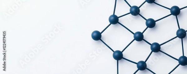 Fototapeta A geometric network structure with blue nodes and connections, symbolizing data or molecular frameworks against a minimalistic background.