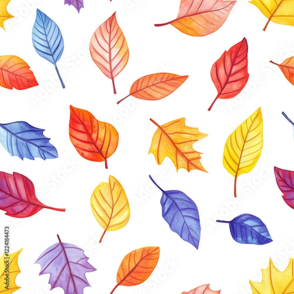 Fototapeta a pattern of colorful watercolor fall leaves