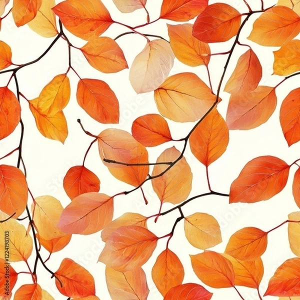 Fototapeta Seamless Autumn Leaves Pattern Orange and Peach Fall Foliage Background