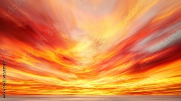 Fototapeta A breathtaking sunset with vibrant hues of orange, red, and yellow blending seamlessly across the sky, creating a serene and dramatic atmosphere.