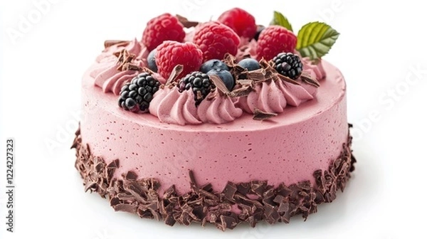Fototapeta Raspberry Mousse Cake with Chocolate Topping