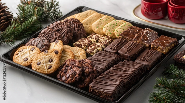 Fototapeta festive dessert tray with assortment of cookies and brownies