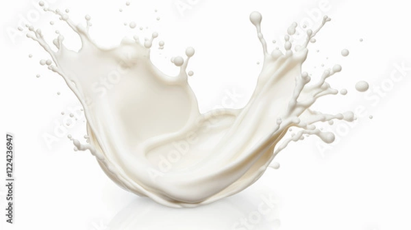 Obraz "白い背景に宙に舞うスプラッシュな牛乳のクローズアップ."