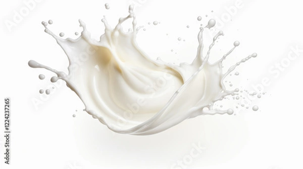 Fototapeta "白い背景に宙に舞うスプラッシュな牛乳のクローズアップ."