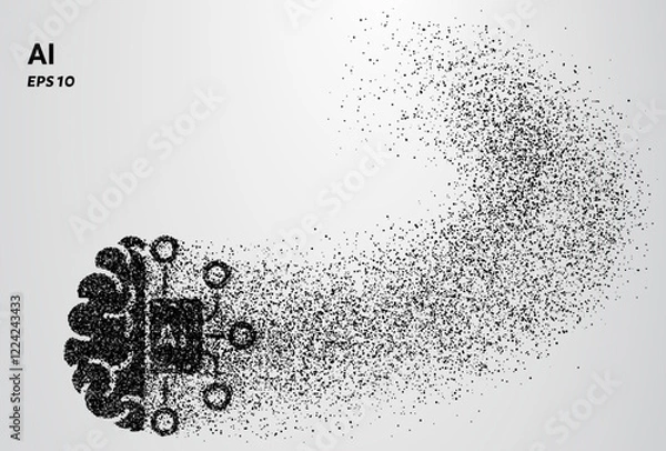 Fototapeta AI Brain of particles. AI Brain consists of small circles. Vector illustration.