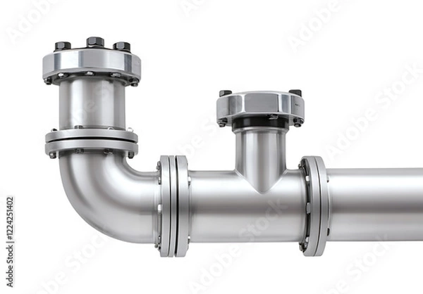 Obraz Stainless steel pipe system with valves and flanges.