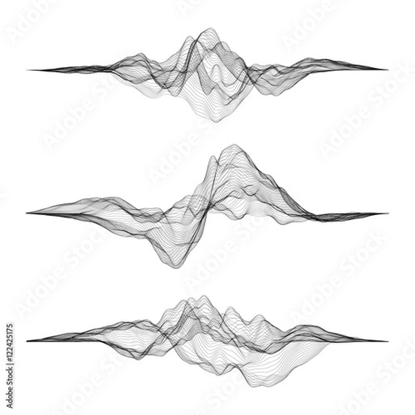 Fototapeta Futuristic Hud, ui vector grid. Music sound waves set. Audio digital equalizer technology, pulse musical.