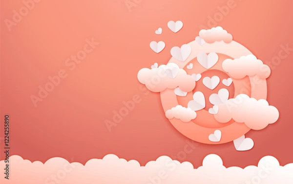 Fototapeta Paper cut style valentine background design with copy space