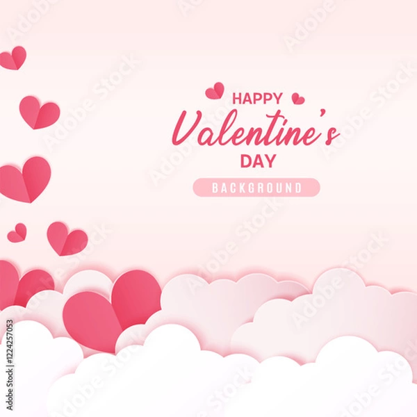 Fototapeta Minimal love background  with paper cut cloud for social media post
