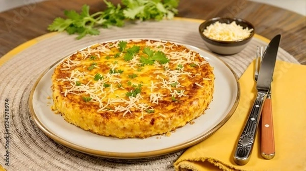 Fototapeta Bolo de Fubá com Queijo (Cornmeal Cake with Cheese) served on a plate (Bahian Cuisine)