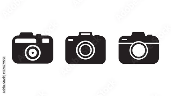 Fototapeta Camera icon set. Photo camera in flat style. Camera symbol. Camera silhouette. Vector illustration