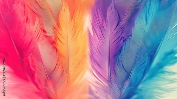 Fototapeta Colorful Feathers in Vibrant Shades of Pink, Orange, Purple, and Blue