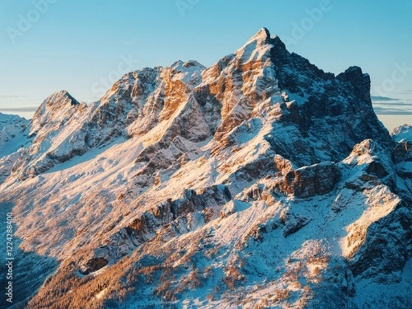 Obraz Aerial drone view of snow on the mountains in the Dolomites