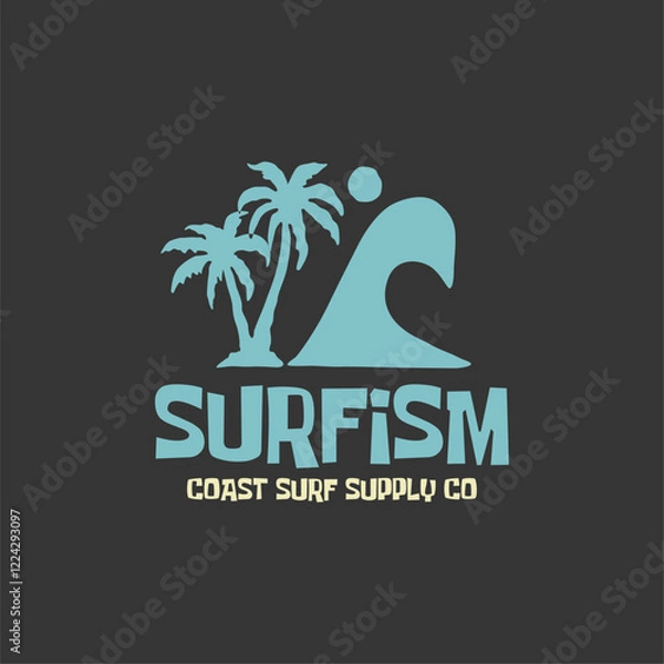 Fototapeta Surfing Hawaii beach. Sunshine paradise graphic print design. Enjoy beach life. Summer vibes artwork. Surf club design. Beach wave artwork. Hawaii Aloha beach modern abstract art.