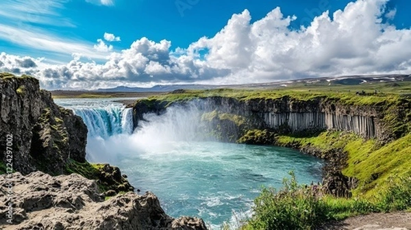 Obraz Enchanting Summer Scene Capturing the Essence of Iceland’s Waterfall