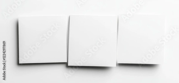 Fototapeta Three blank white square papers on white background.