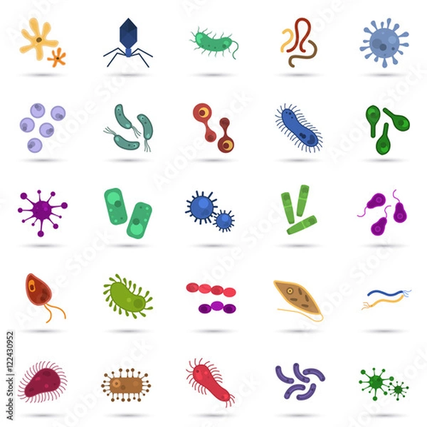 Fototapeta Set of twenty five virus and germs color flat icons