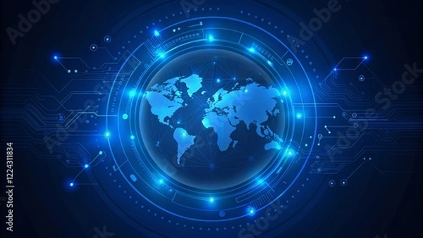 Fototapeta Abstract Blue Digital Circuit Background with copy space