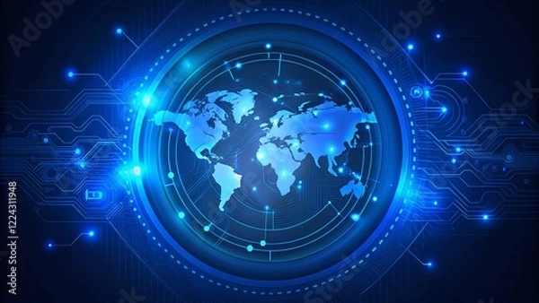 Fototapeta Abstract Blue Digital Circuit Background with copy space