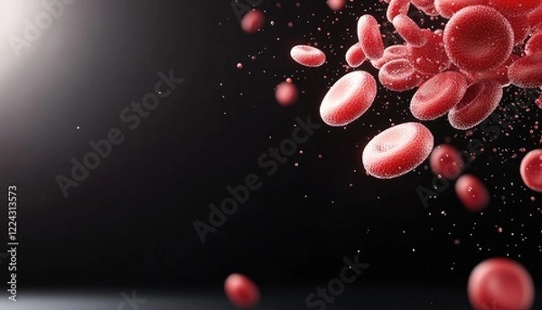 Obraz Close-up view of red blood cells floating in a dark background, illustrating human biology and health
