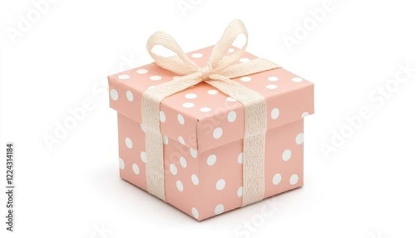 Obraz A beautifully wrapped pink gift box with white polka dots and a ribbon, ideal for celebrations