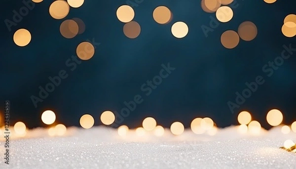 Obraz Softly glowing bokeh lights illuminate a snowy surface with a dark blue background