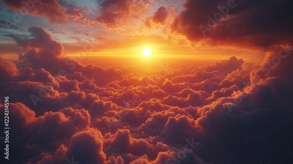 Obraz Breathtaking sunset over a sea of clouds, capturing vibrant colors and serene atmosphere
