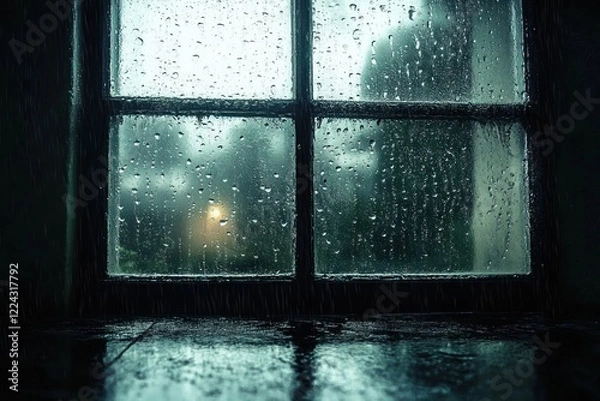 Fototapeta Raindrops on a Window Pane in a Cozy Room